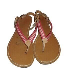 Gap Women's Size 8 Strappy Brown Leather Sandals Pink & White Ribbon Back Strap
